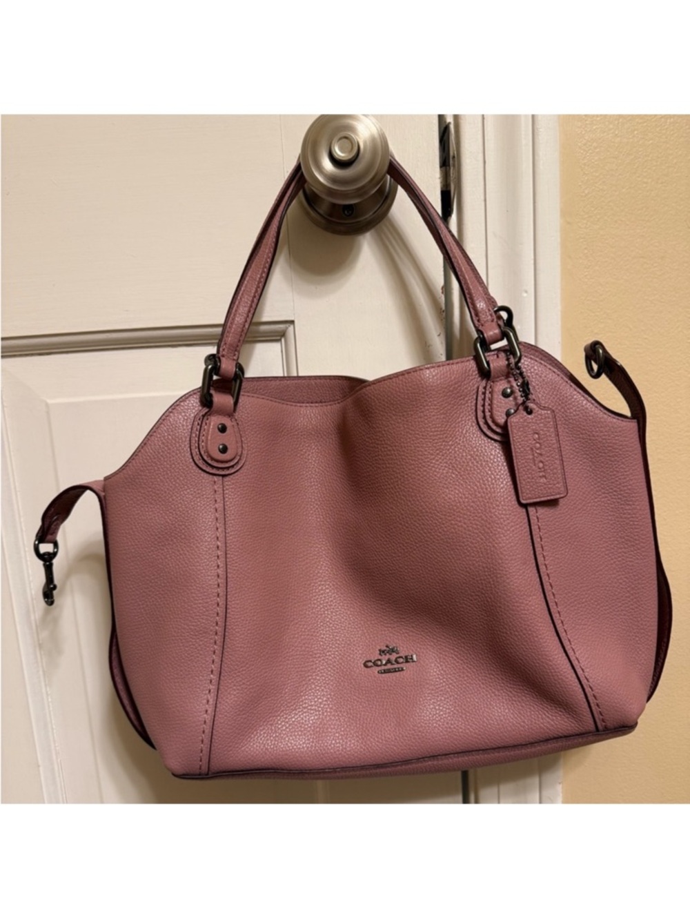 Coach Pebbled Leather Shoulder Tote in Mauve